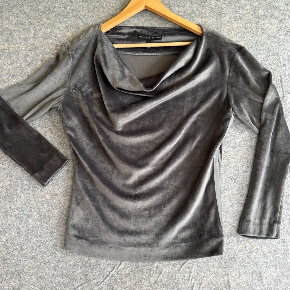 White House Black Market Gray Velvet Cowl Neck Long Sleeve Top Small